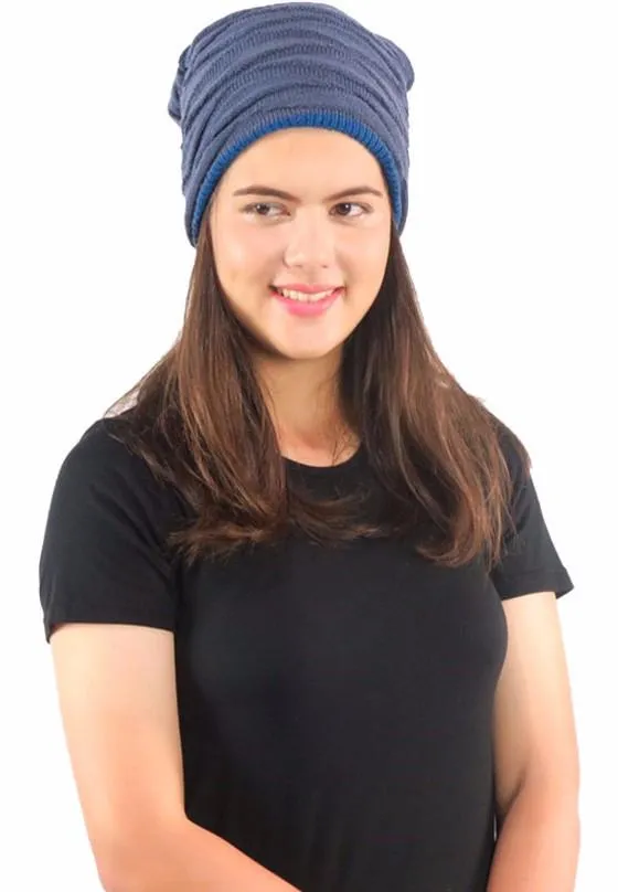 หมวกไหมพรมผ้าสองสี - Soft Lined Thick Knit Warm Reversible Winter Slouchy Beanies Hat