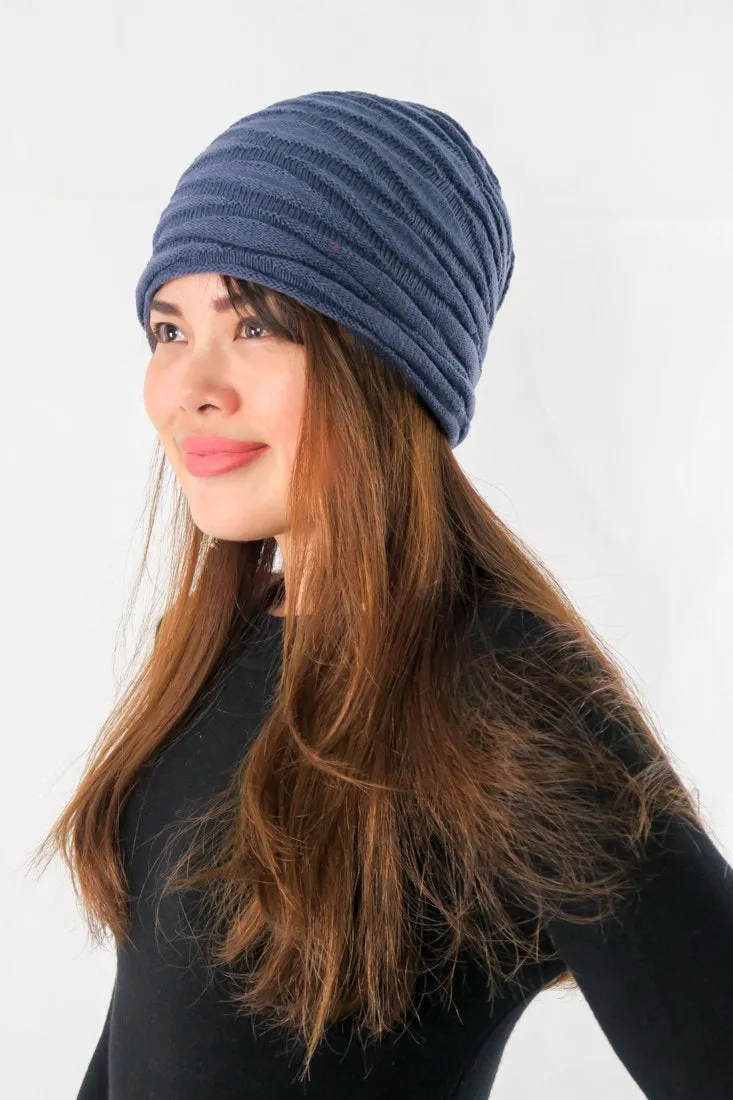 หมวกไหมพรมผ้าสองสี - Soft Lined Thick Knit Warm Reversible Winter Slouchy Beanies Hat