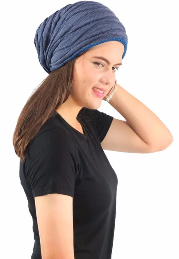 หมวกไหมพรมผ้าสองสี - Soft Lined Thick Knit Warm Reversible Winter Slouchy Beanies Hat