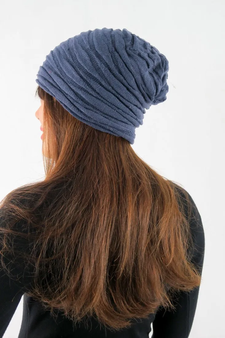 หมวกไหมพรมผ้าสองสี - Soft Lined Thick Knit Warm Reversible Winter Slouchy Beanies Hat