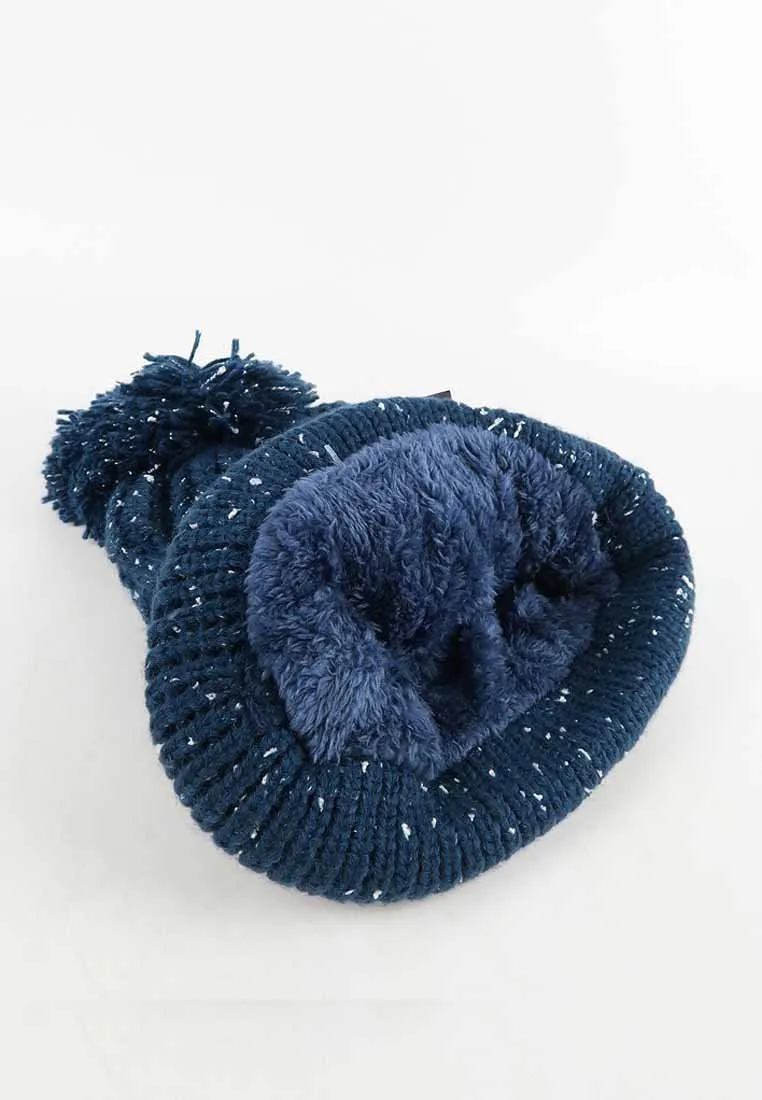 หมวกไหมพรม ทรงบีนนี่แต่งปอม แบบบุขนด้านใน - Winter Beanie Warm Fleece Lining Thick Slouchy Cable Knit Hat