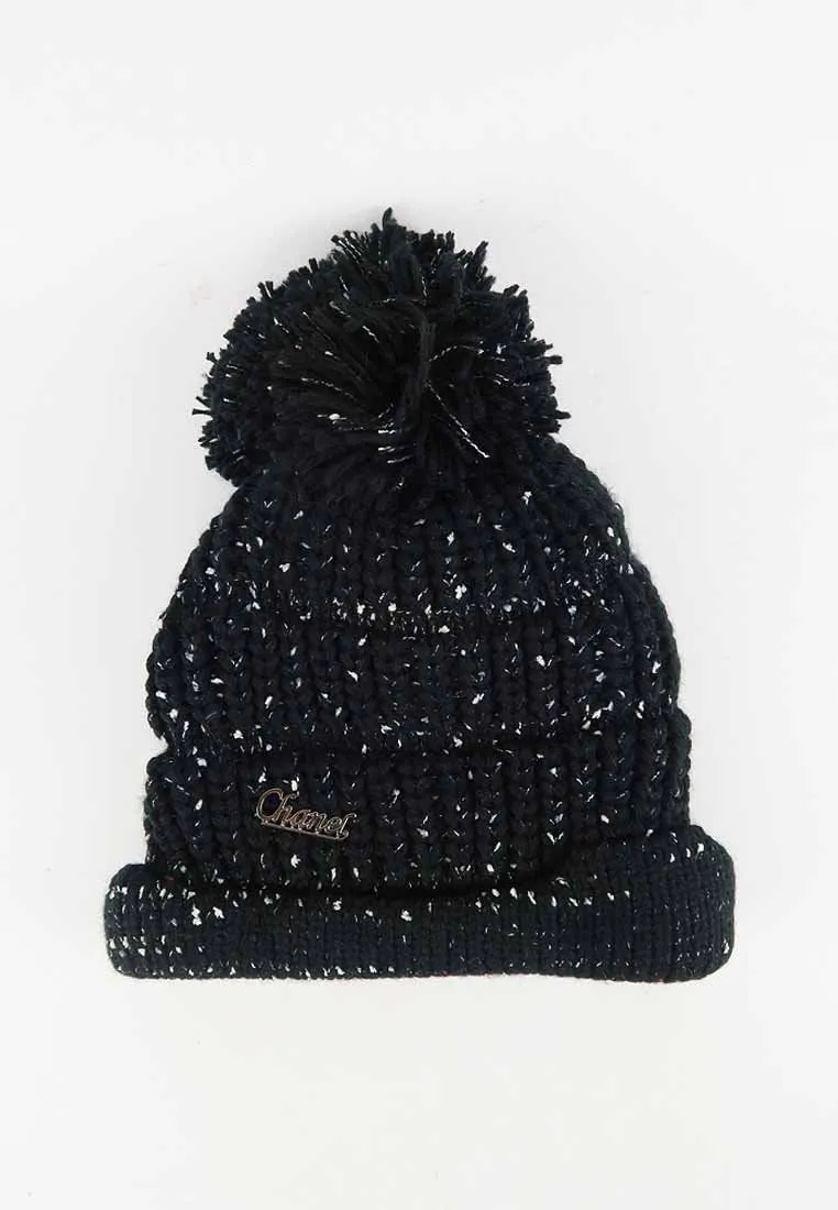 หมวกไหมพรม ทรงบีนนี่แต่งปอม แบบบุขนด้านใน - Winter Beanie Warm Fleece Lining Thick Slouchy Cable Knit Hat