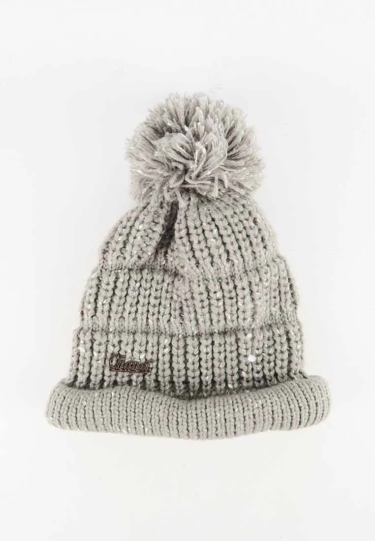 หมวกไหมพรม ทรงบีนนี่แต่งปอม แบบบุขนด้านใน - Winter Beanie Warm Fleece Lining Thick Slouchy Cable Knit Hat