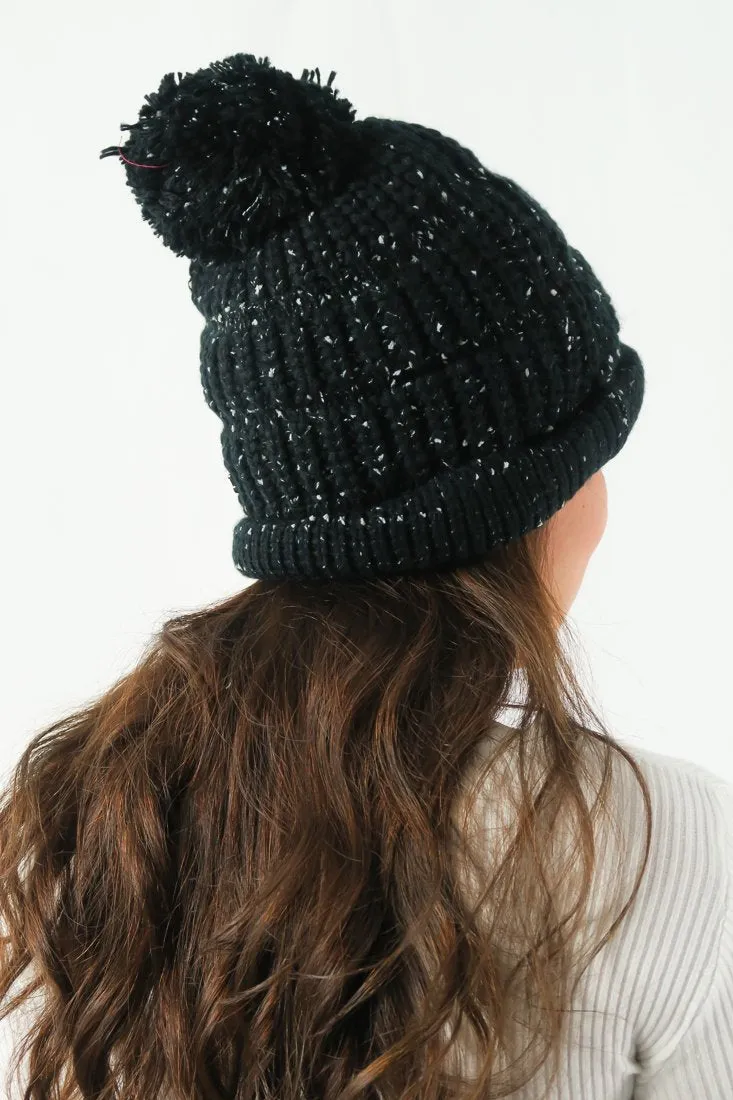 หมวกไหมพรม ทรงบีนนี่แต่งปอม แบบบุขนด้านใน - Winter Beanie Warm Fleece Lining Thick Slouchy Cable Knit Hat