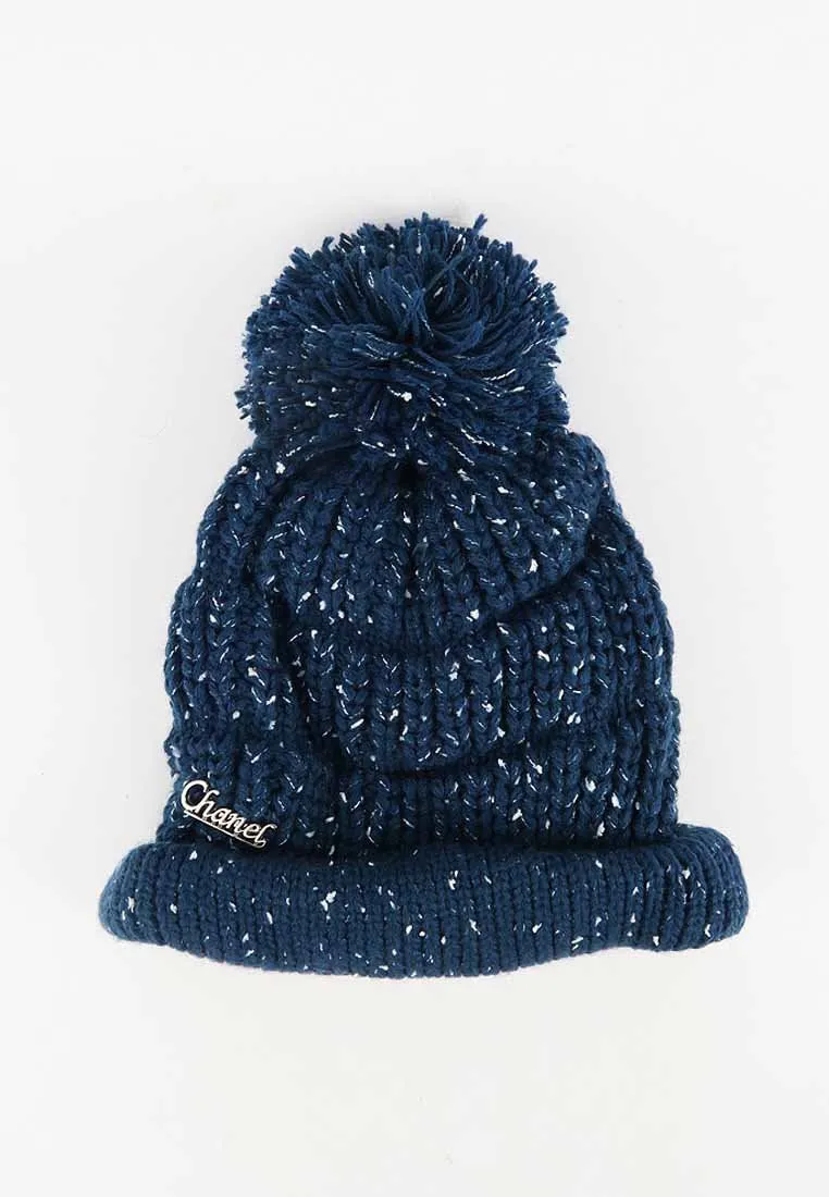 หมวกไหมพรม ทรงบีนนี่แต่งปอม แบบบุขนด้านใน - Winter Beanie Warm Fleece Lining Thick Slouchy Cable Knit Hat