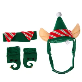 4pcs Pet Hat Set Warm Dogs Cats Christmas Green Hat Necklace Feet Sleeve