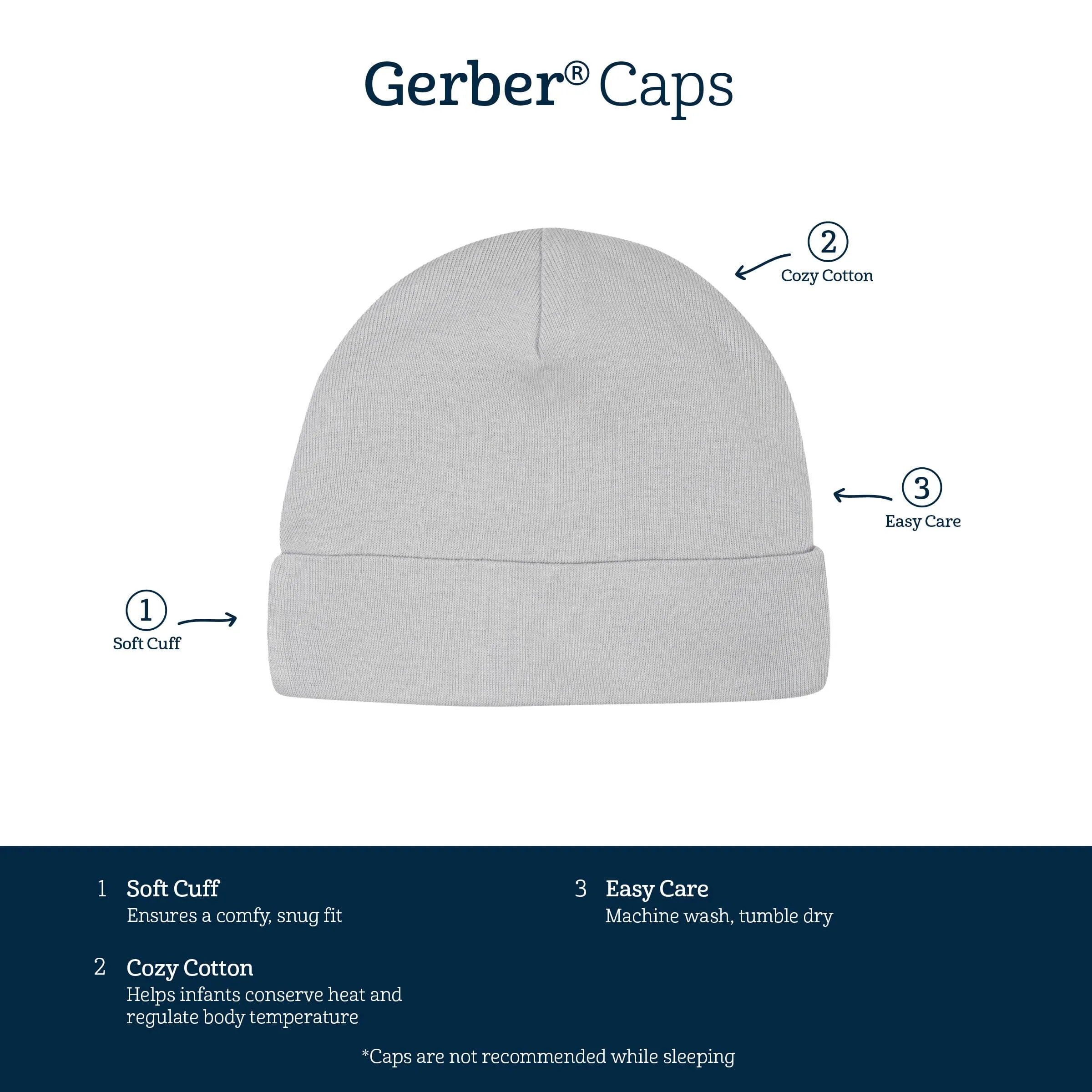 5-Pack Baby Girls Bear Caps