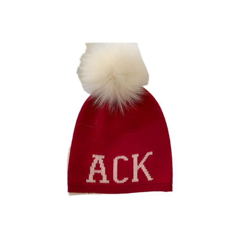 Alashan Merino Wool ACK Fox Pom Pom Hat - Velvet with Snow