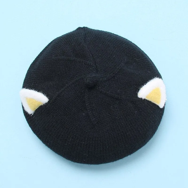 Baby Hat Berets for Girls Autumn Winter Knitted Cap Kids Lovely Beanies Fox Ears Painter Hats Infant Girl Bonnet Beret Xmas Gift