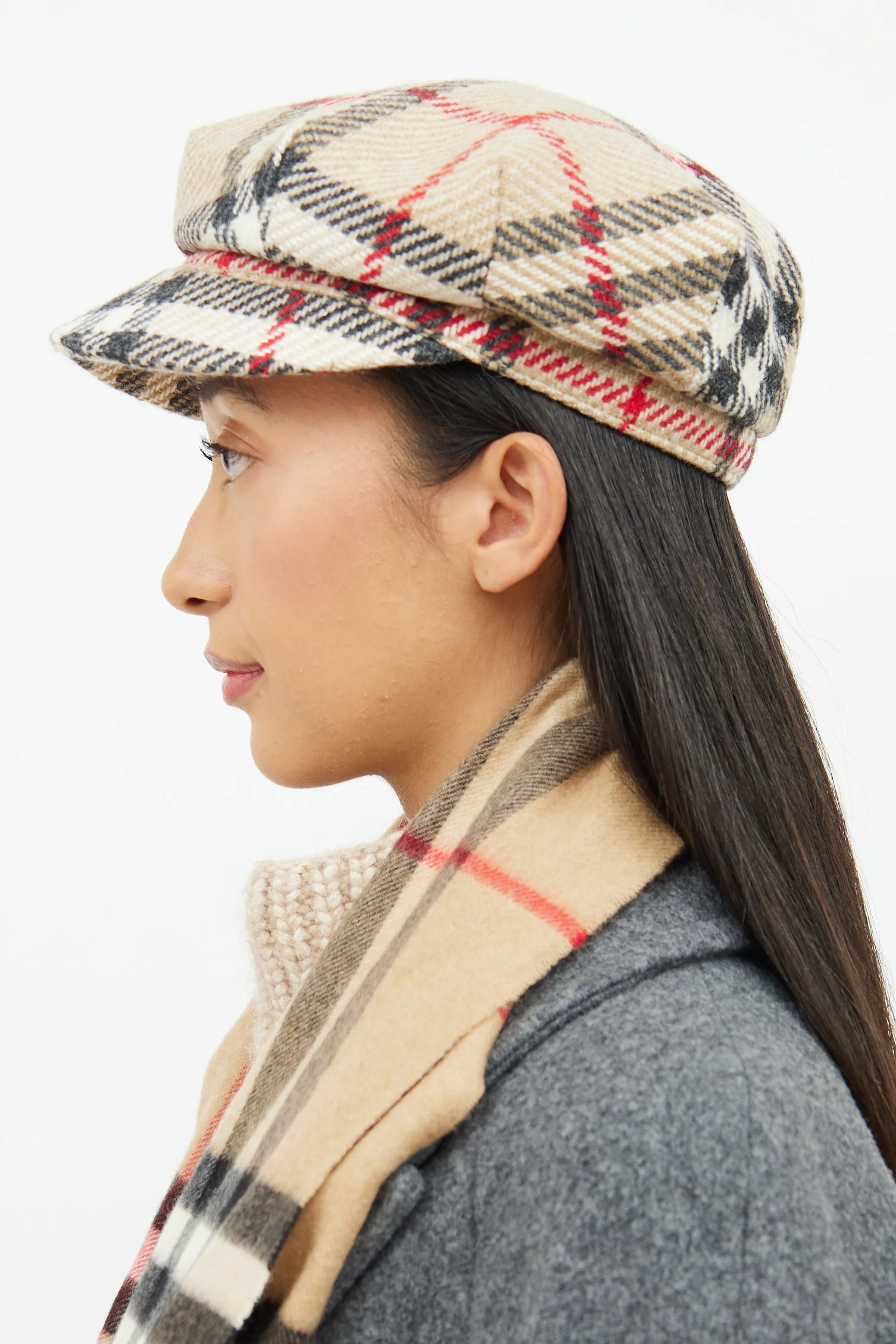Beige Nova Check Newspaper Hat
