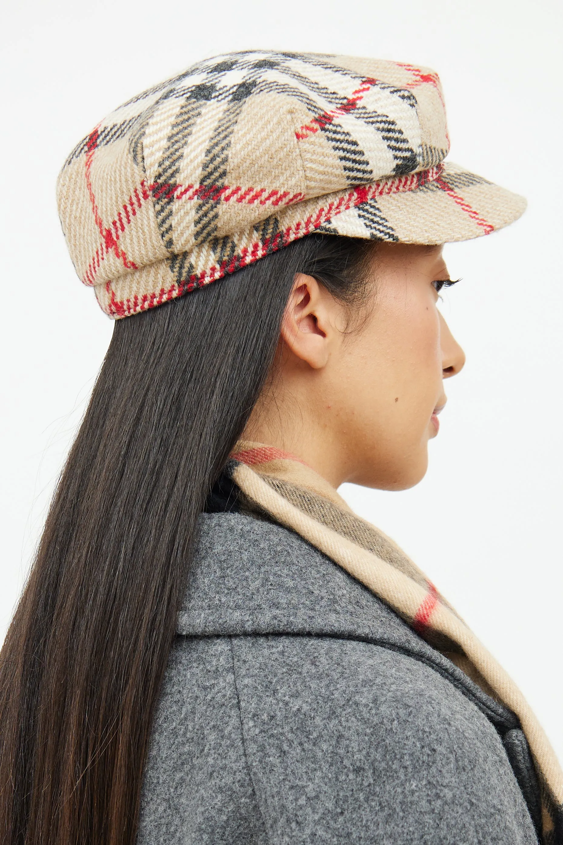 Beige Nova Check Newspaper Hat