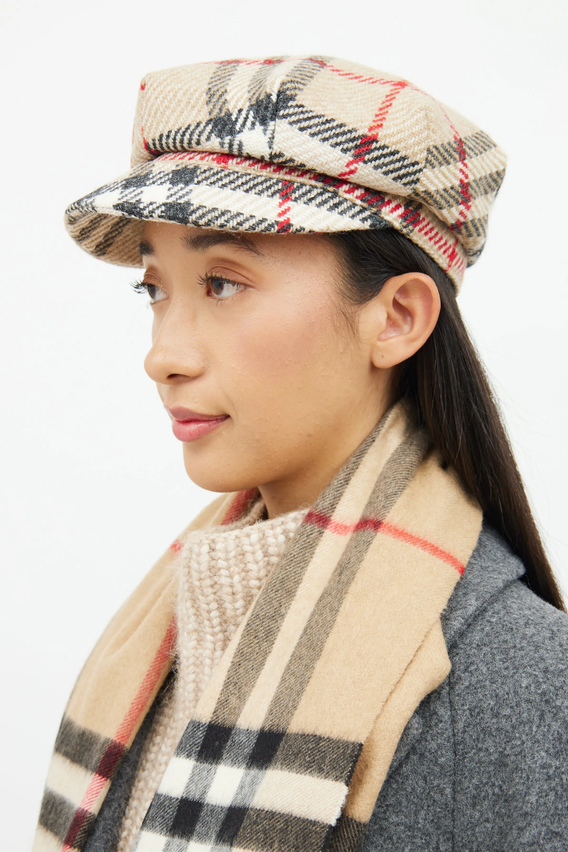 Beige Nova Check Newspaper Hat