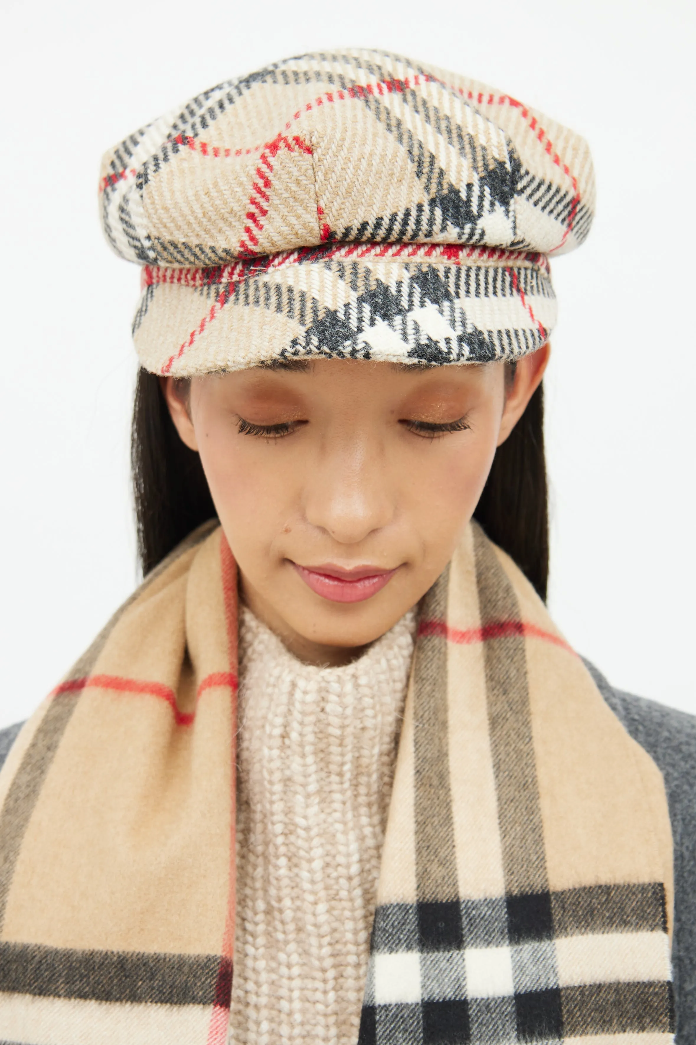 Beige Nova Check Newspaper Hat