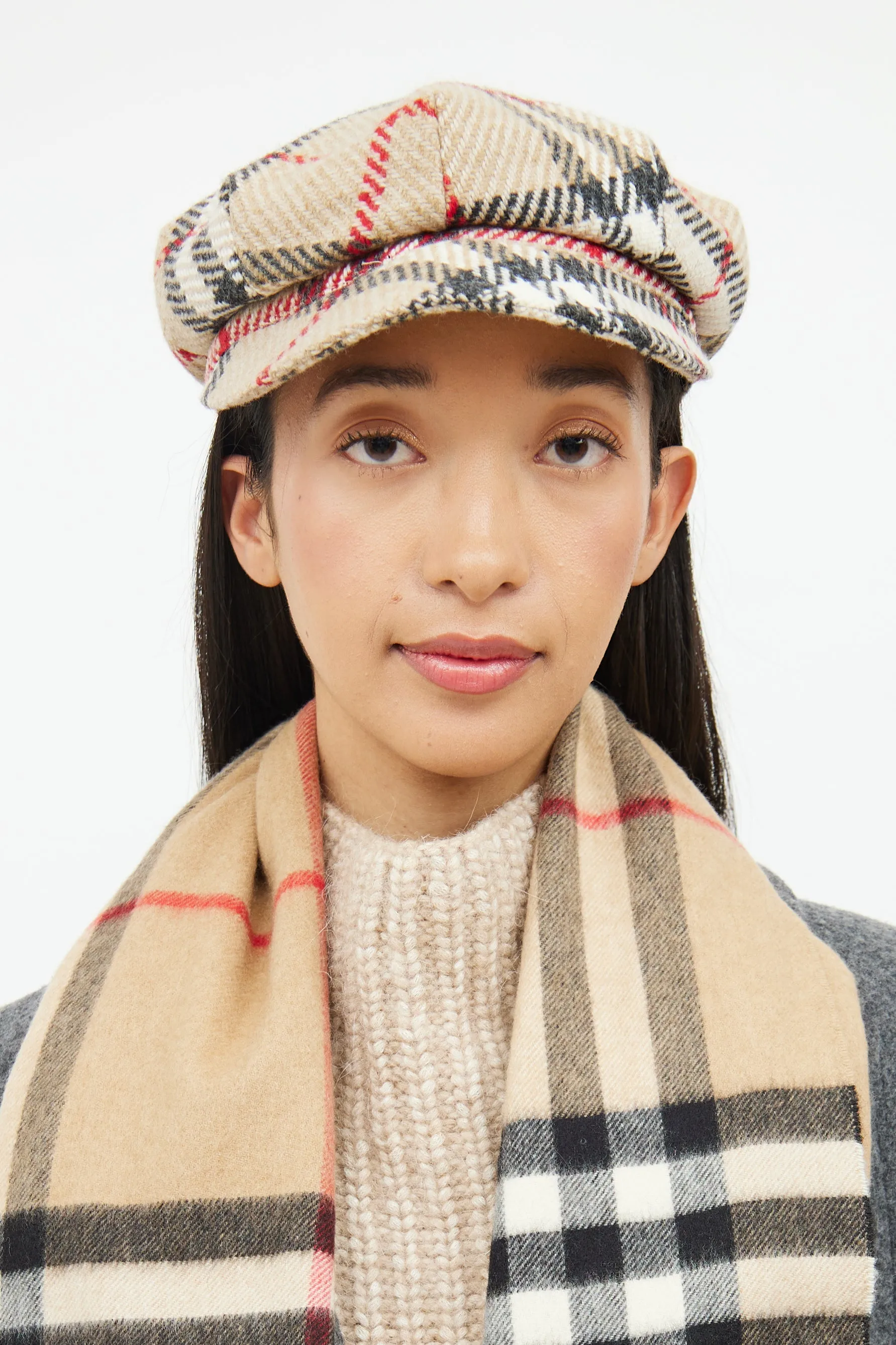 Beige Nova Check Newspaper Hat
