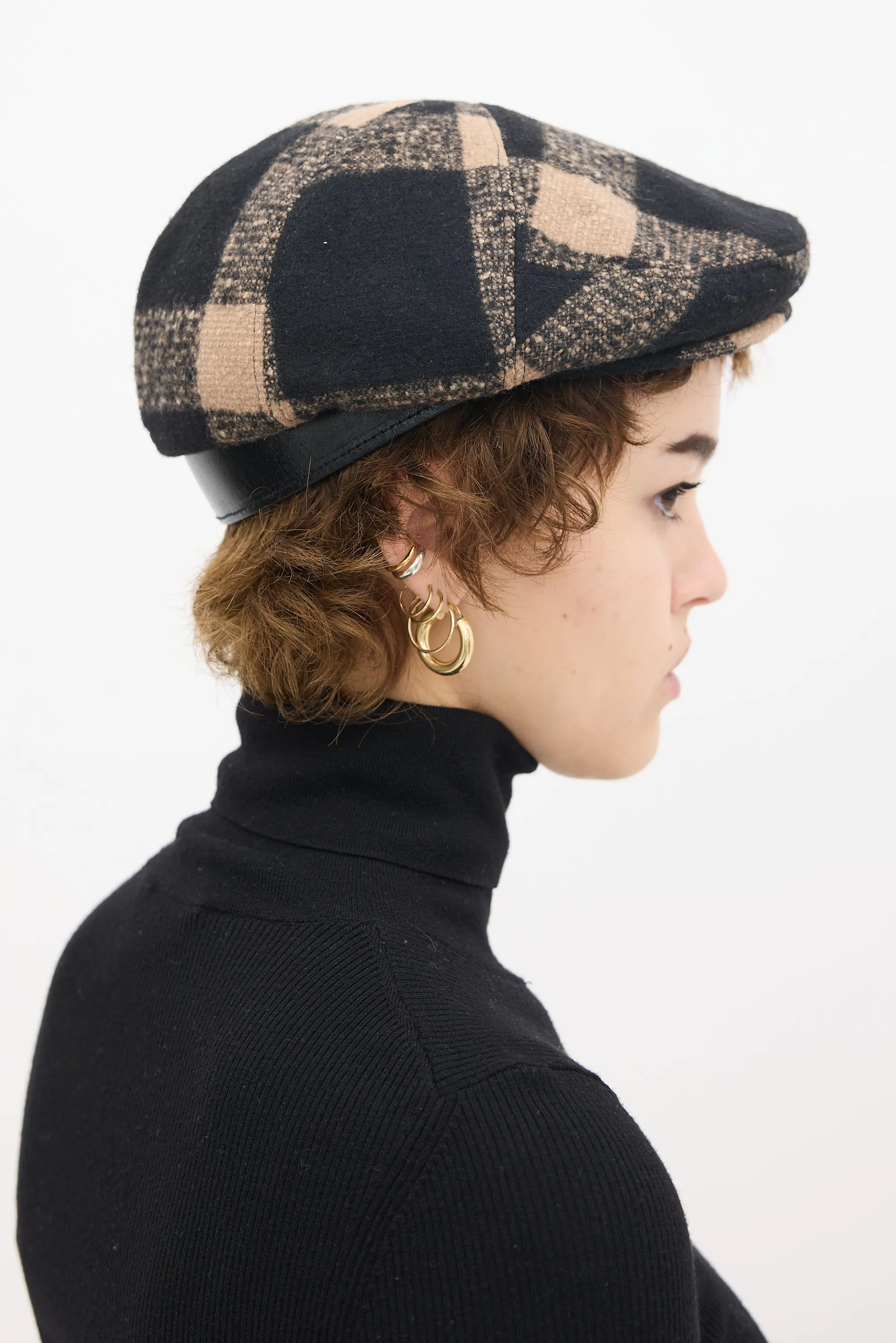 Black & Beige Wool Plaid Hat