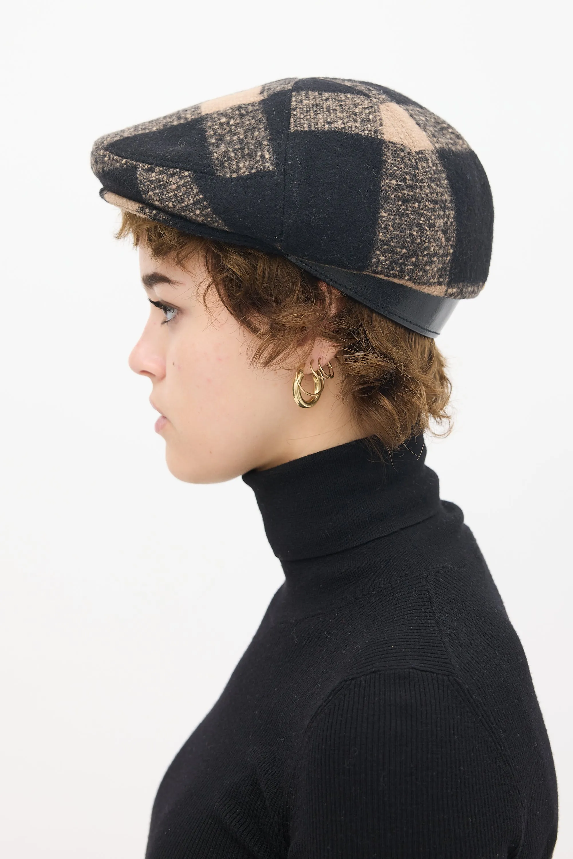Black & Beige Wool Plaid Hat