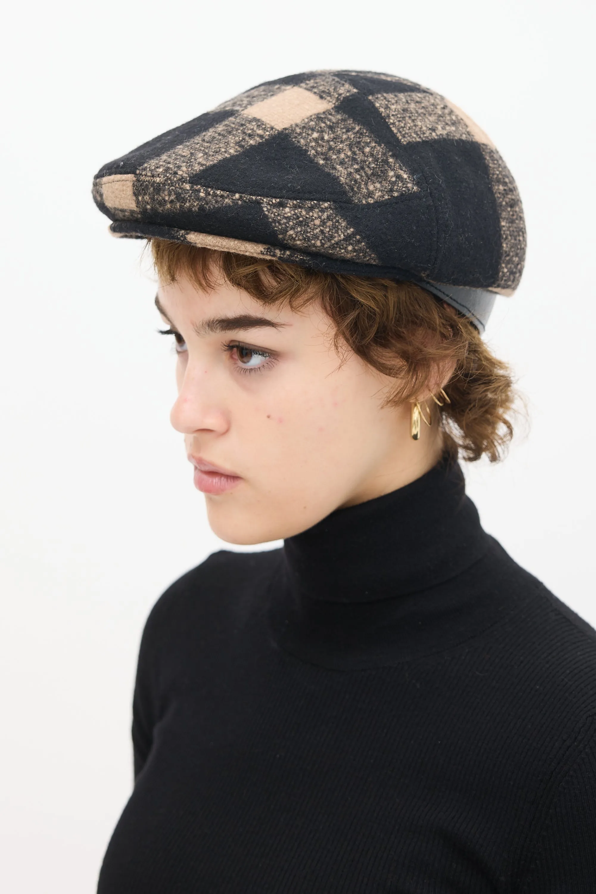 Black & Beige Wool Plaid Hat