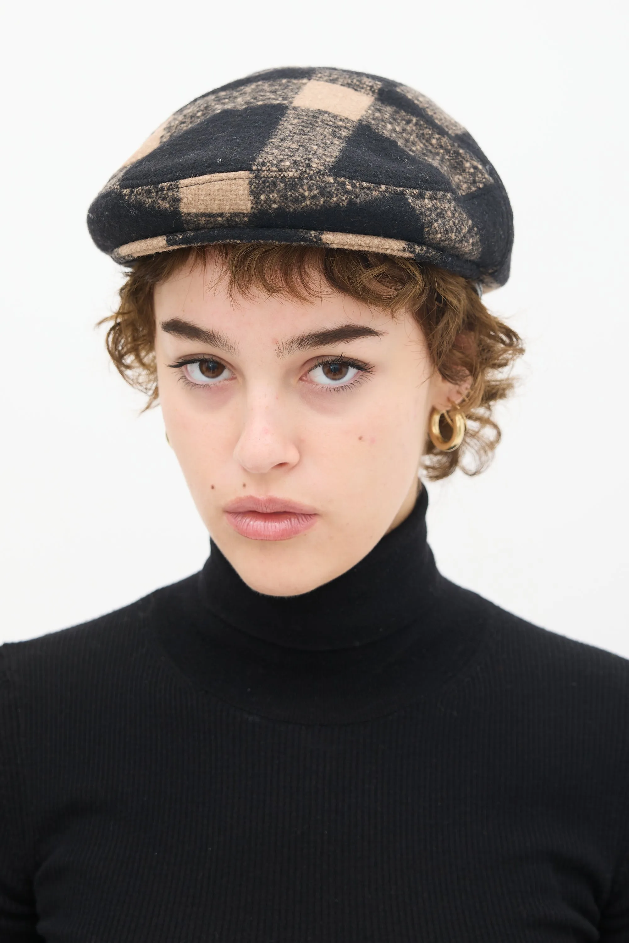 Black & Beige Wool Plaid Hat