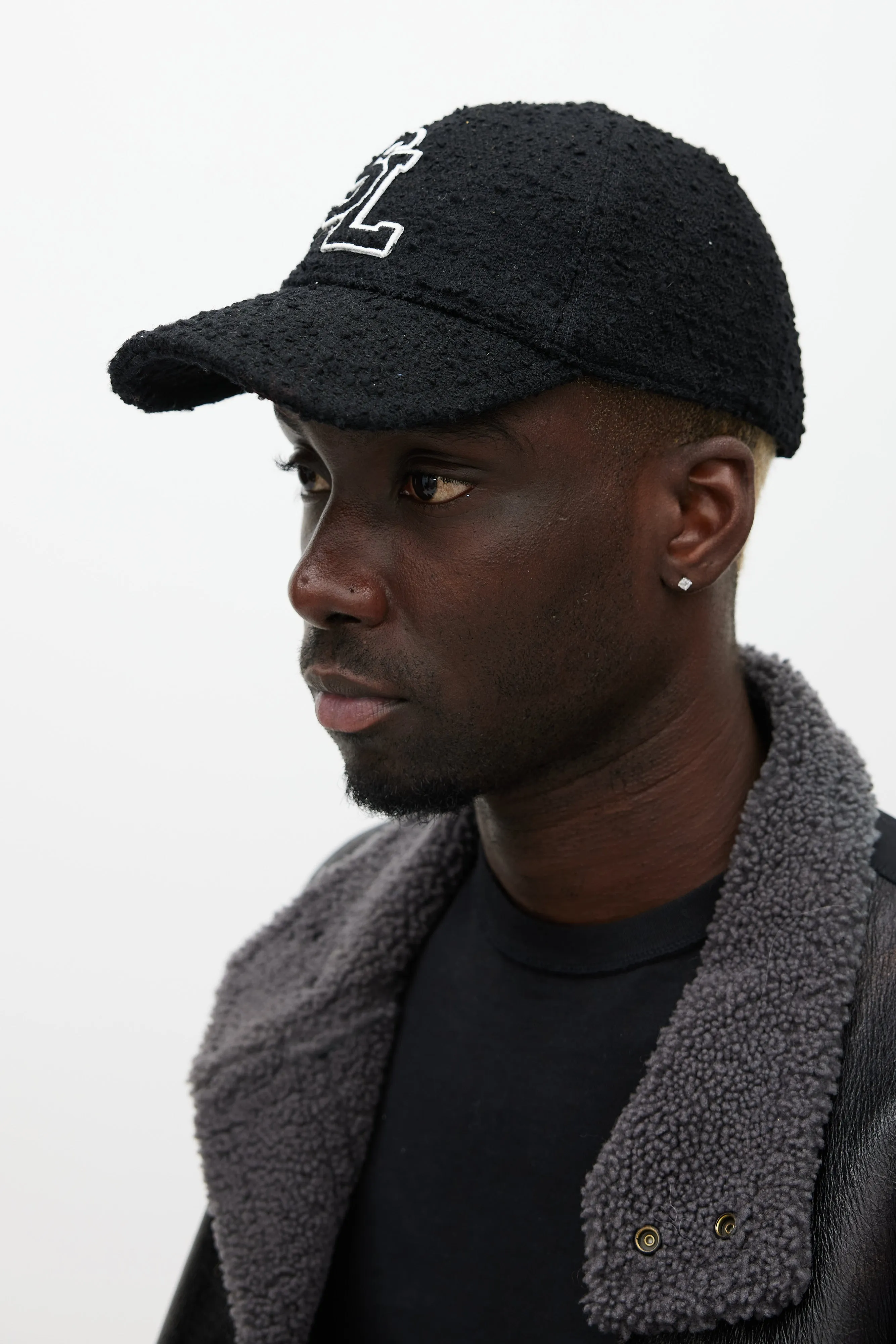 Black & White Wool Boucle Logo Hat