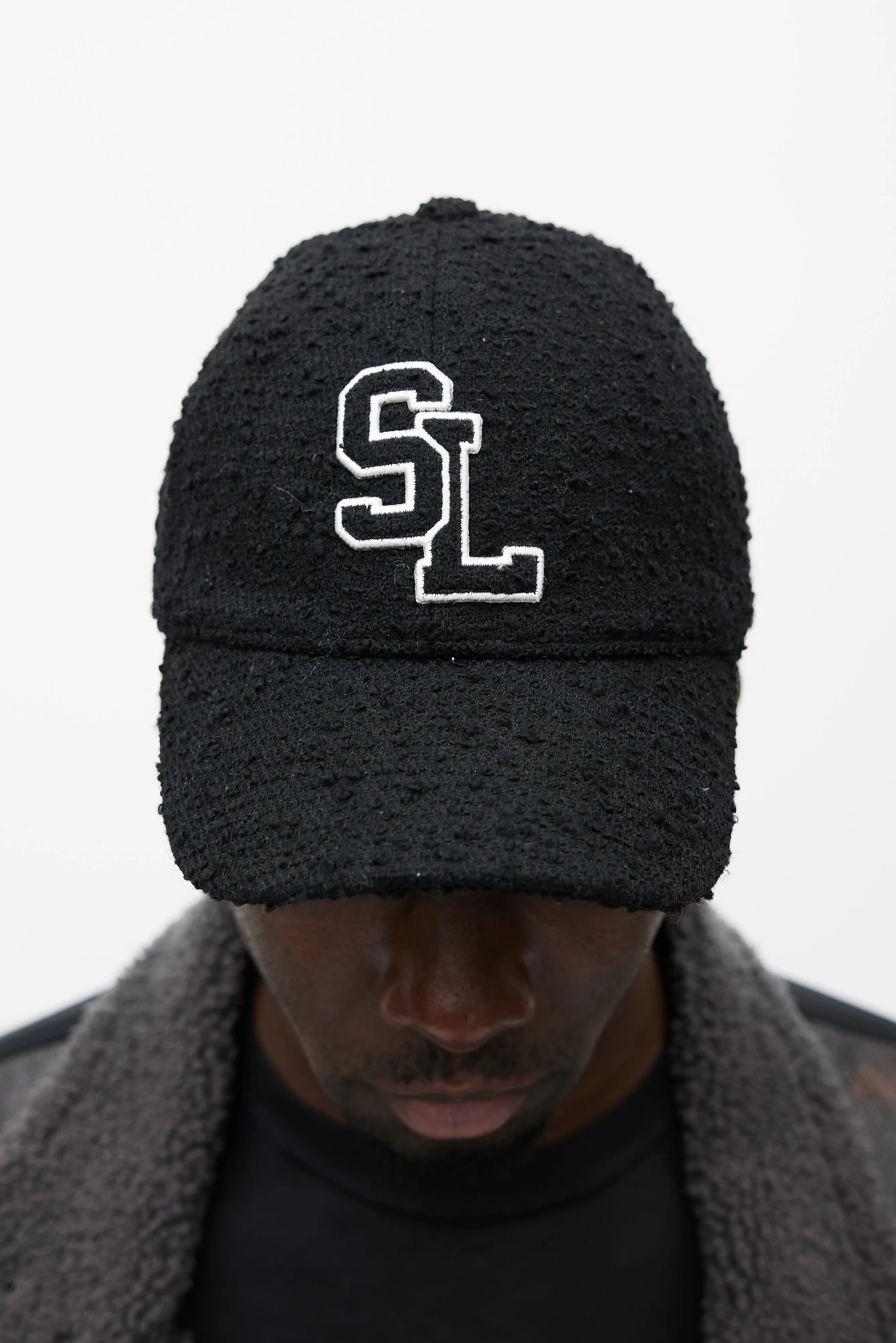 Black & White Wool Boucle Logo Hat