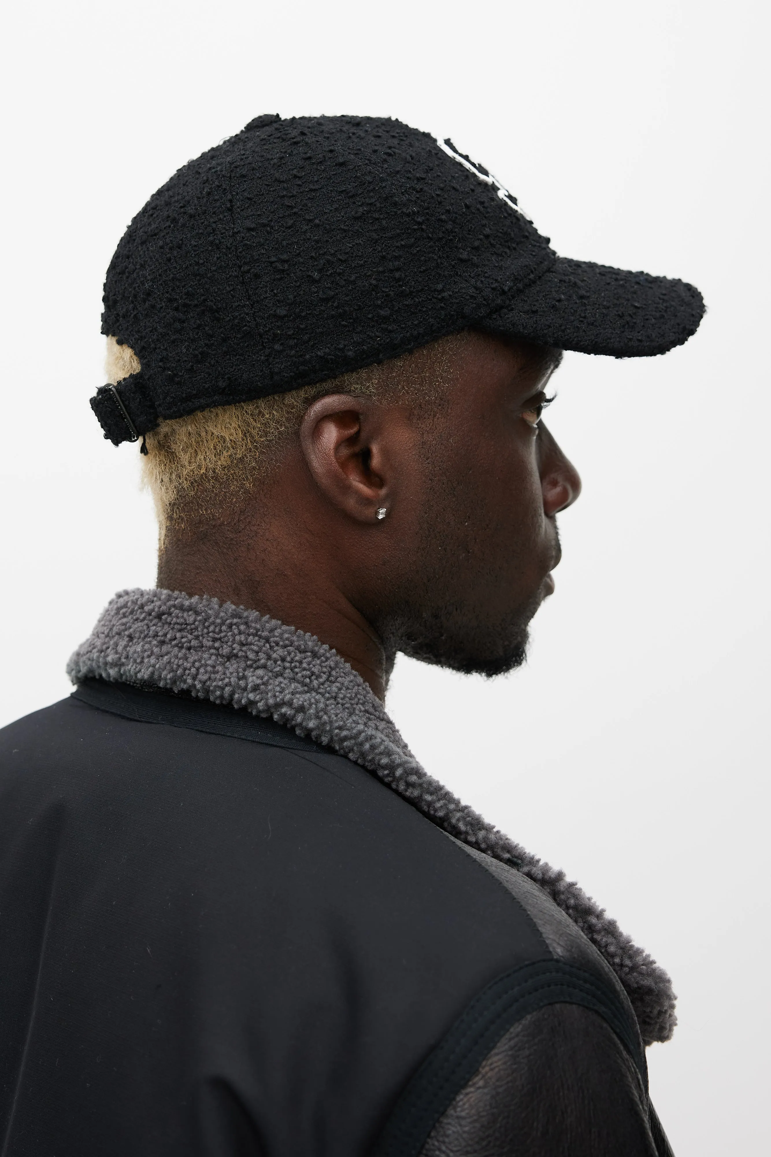 Black & White Wool Boucle Logo Hat