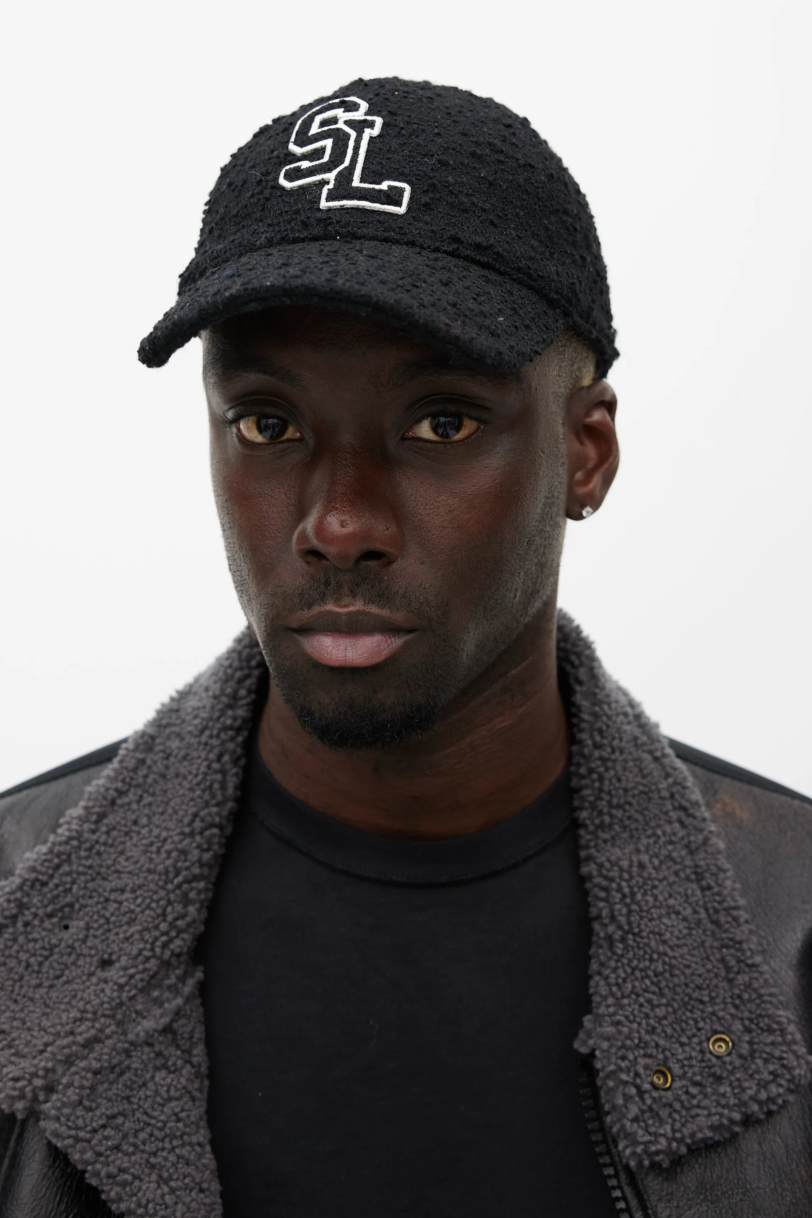 Black & White Wool Boucle Logo Hat