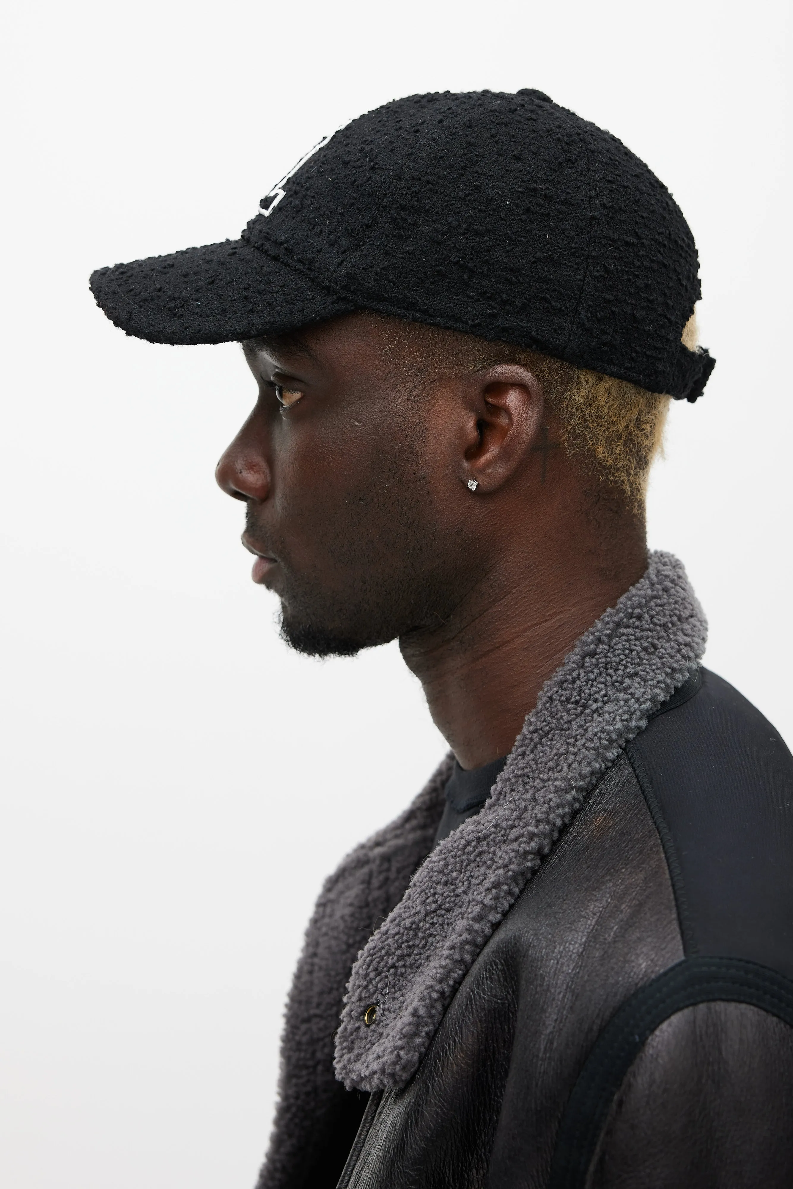 Black & White Wool Boucle Logo Hat