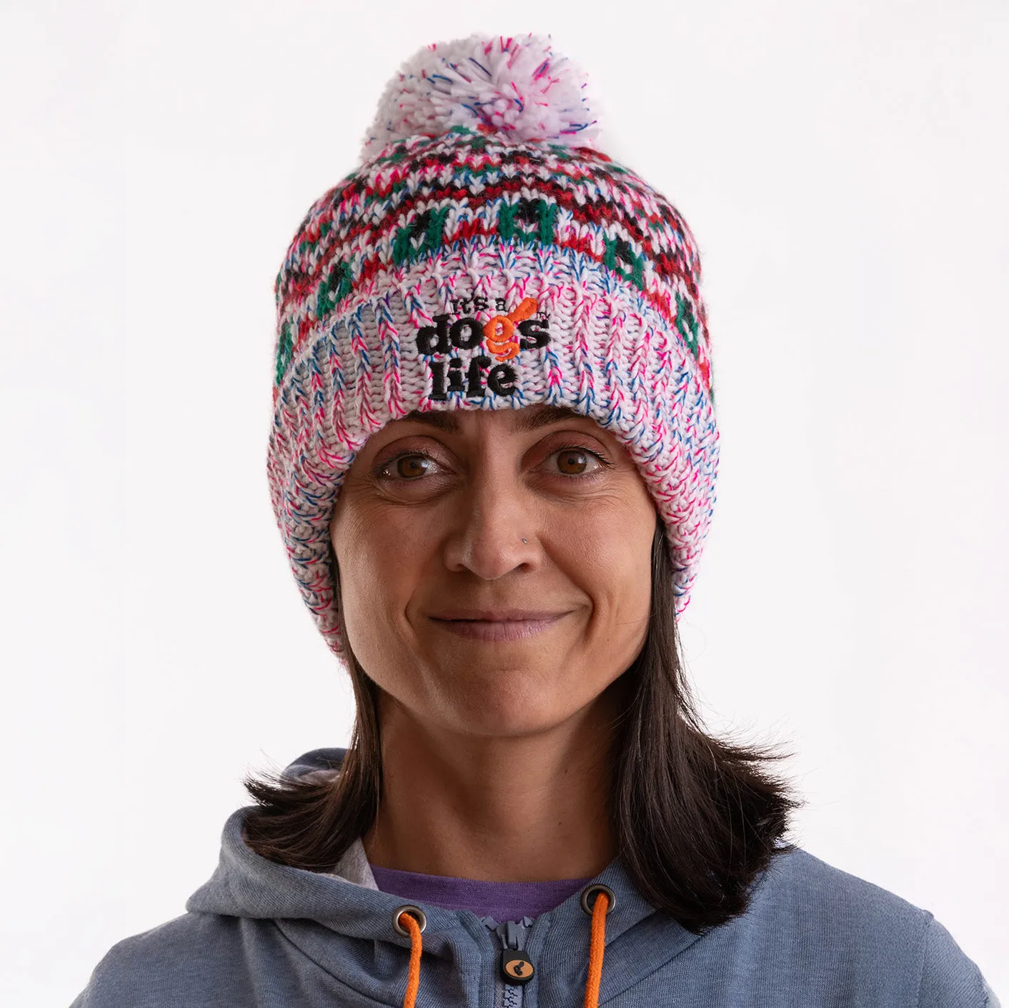 Blizzard Beanie Fair Isle style with Pom - Sherbert