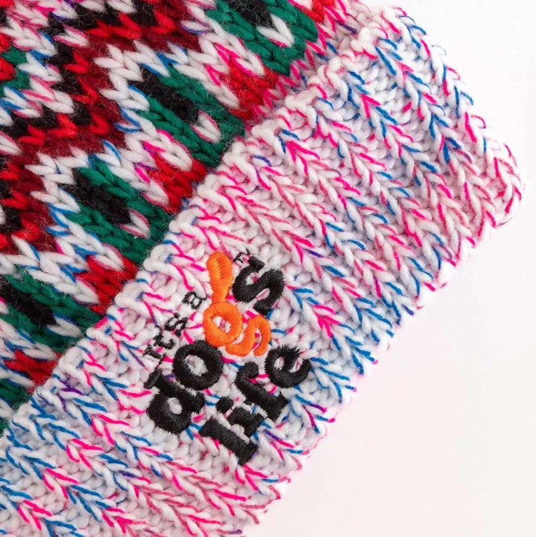 Blizzard Beanie Fair Isle style with Pom - Sherbert