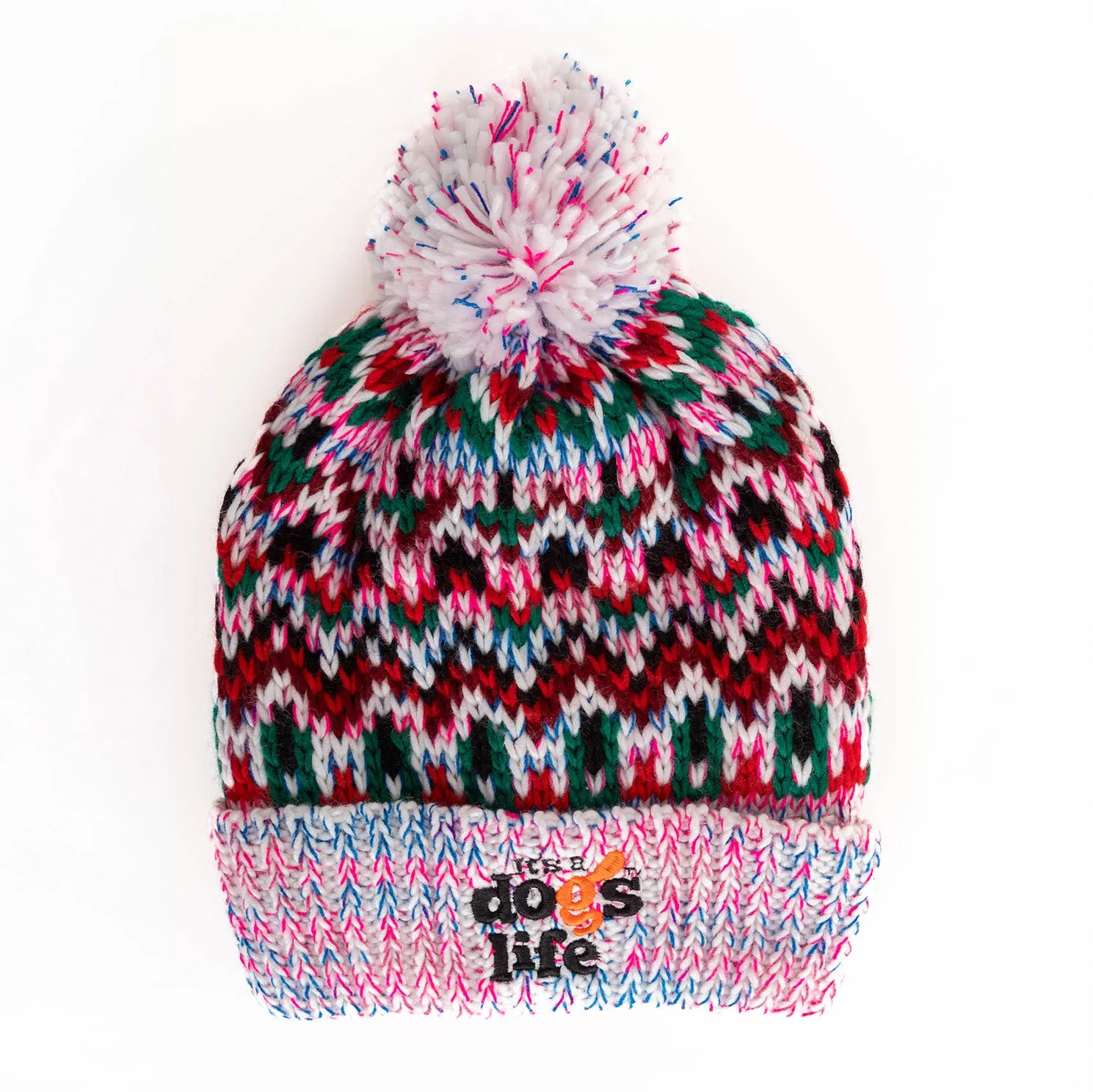 Blizzard Beanie Fair Isle style with Pom - Sherbert