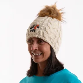 Cable Knit  Beanie with Faux Fur Pom - Off White