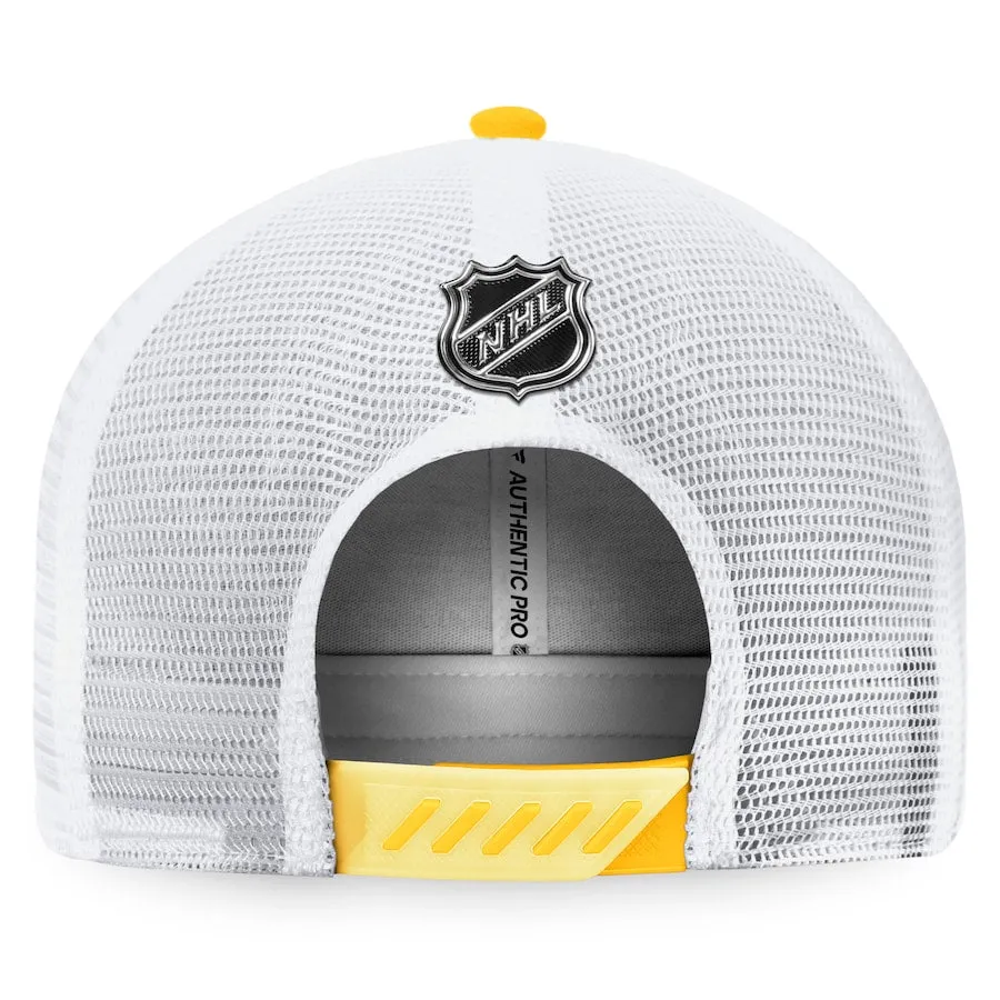 Calgary Flames Fanatics Branded 2022 NHL Draft - Authentic Pro On Stage Trucker Adjustable Hat - Red/White