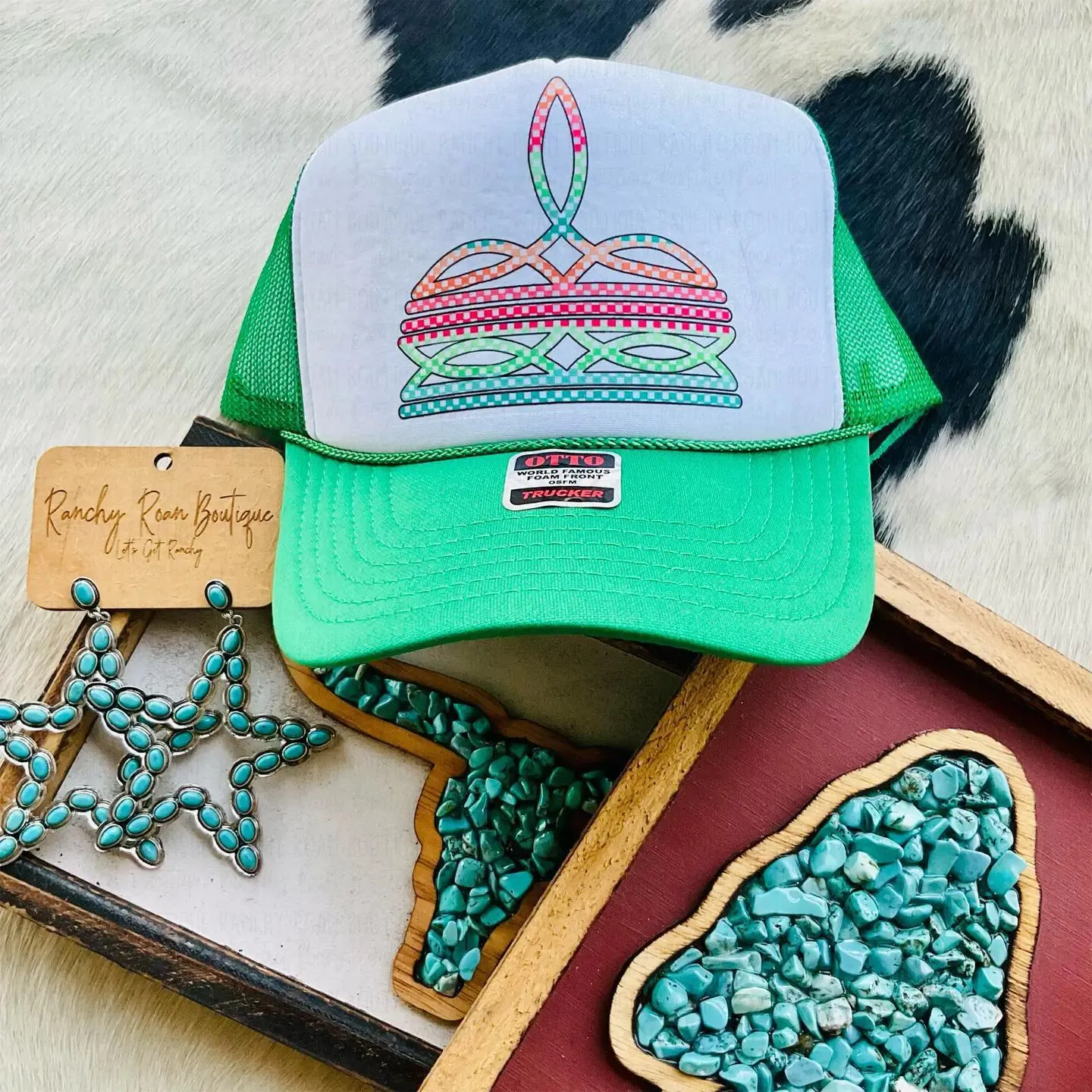 Checkered Boot Stitch Western Foam Trucker Hat