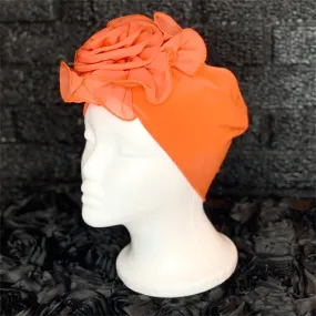 Chemo Beanie with Large Flower Orange