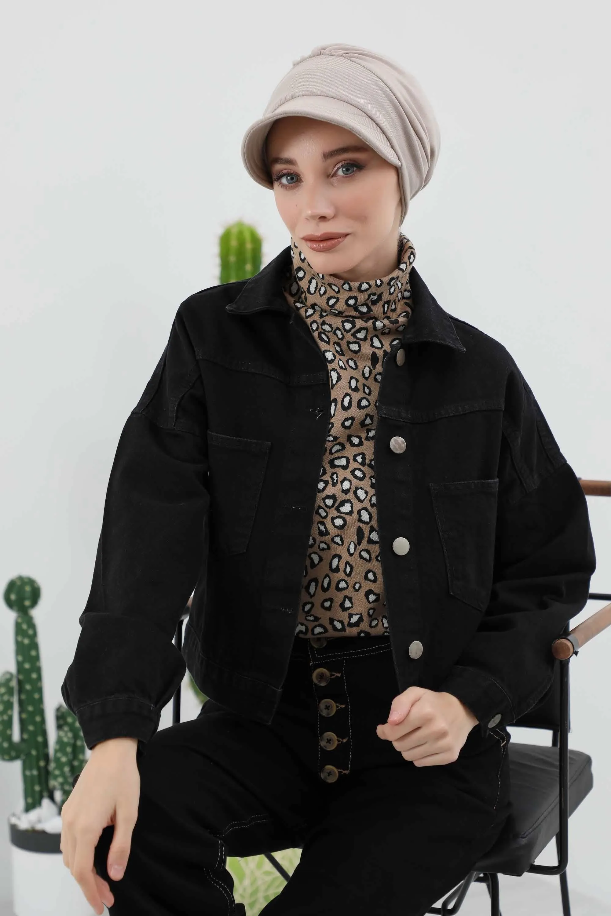 Chic Winter Visor Turban Hat for Women, Warm Ribbed Polyviscose Headwrap, Fashionable Polyviscose Headwrap for Winter,B-73RB