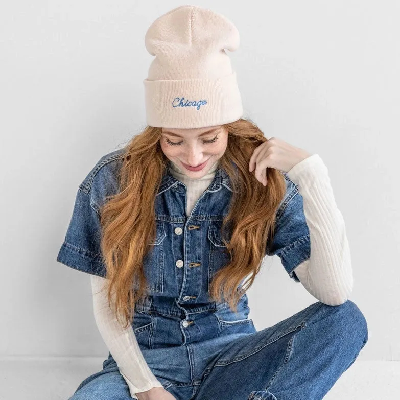Chicago Embroidered Script Adult Beanie Hat