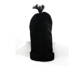 Child's 1940s Winter Hat - Black Wool with Chenille Trim - Long Stocking Cap - Childs Nightcap - Likely European - Tassel End - 48231