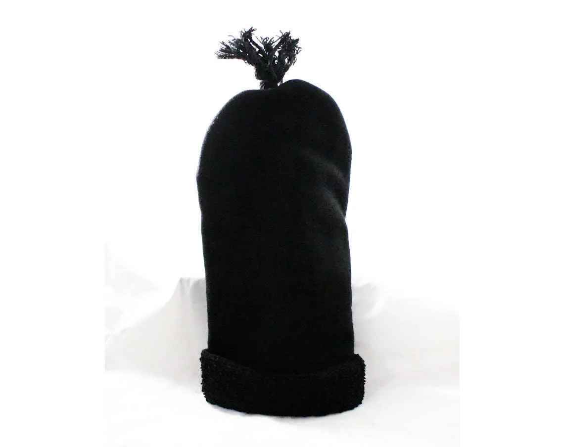 Child's 1940s Winter Hat - Black Wool with Chenille Trim - Long Stocking Cap - Childs Nightcap - Likely European - Tassel End - 48231