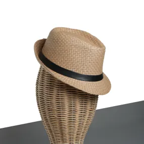 Chokore Basket Weave Straw Fedora Hat (Beige)