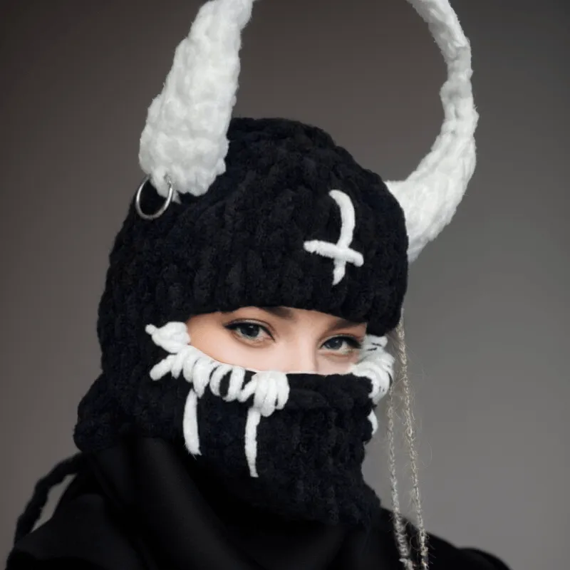 Demon Horn Knit Ski Mask Balaclava Hat