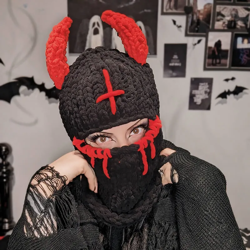 Demon Horn Knit Ski Mask Balaclava Hat