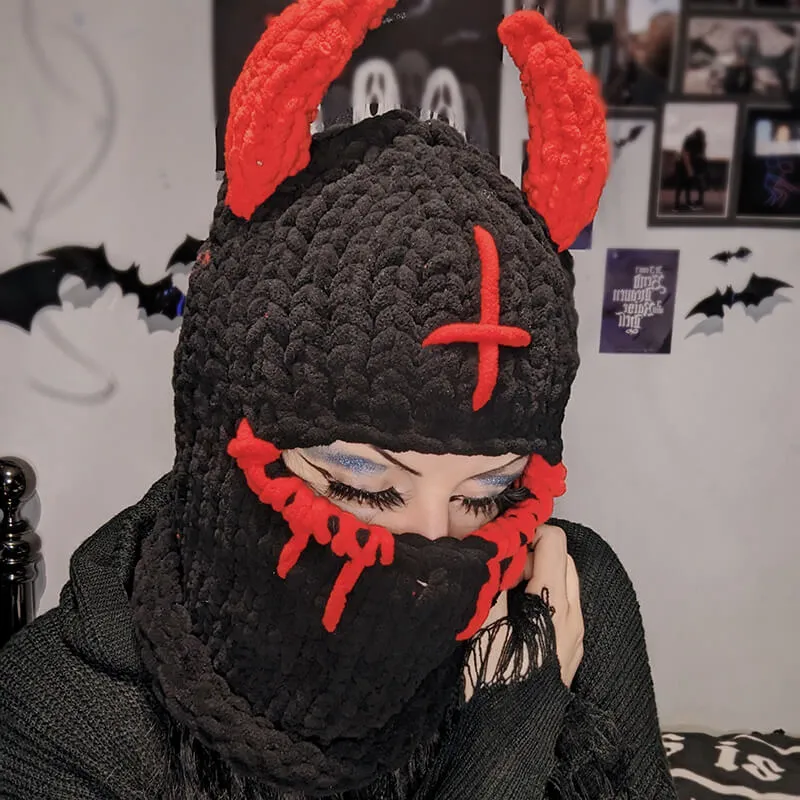 Demon Horn Knit Ski Mask Balaclava Hat