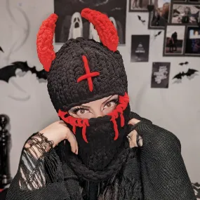 Demon Horn Knit Ski Mask Balaclava Hat
