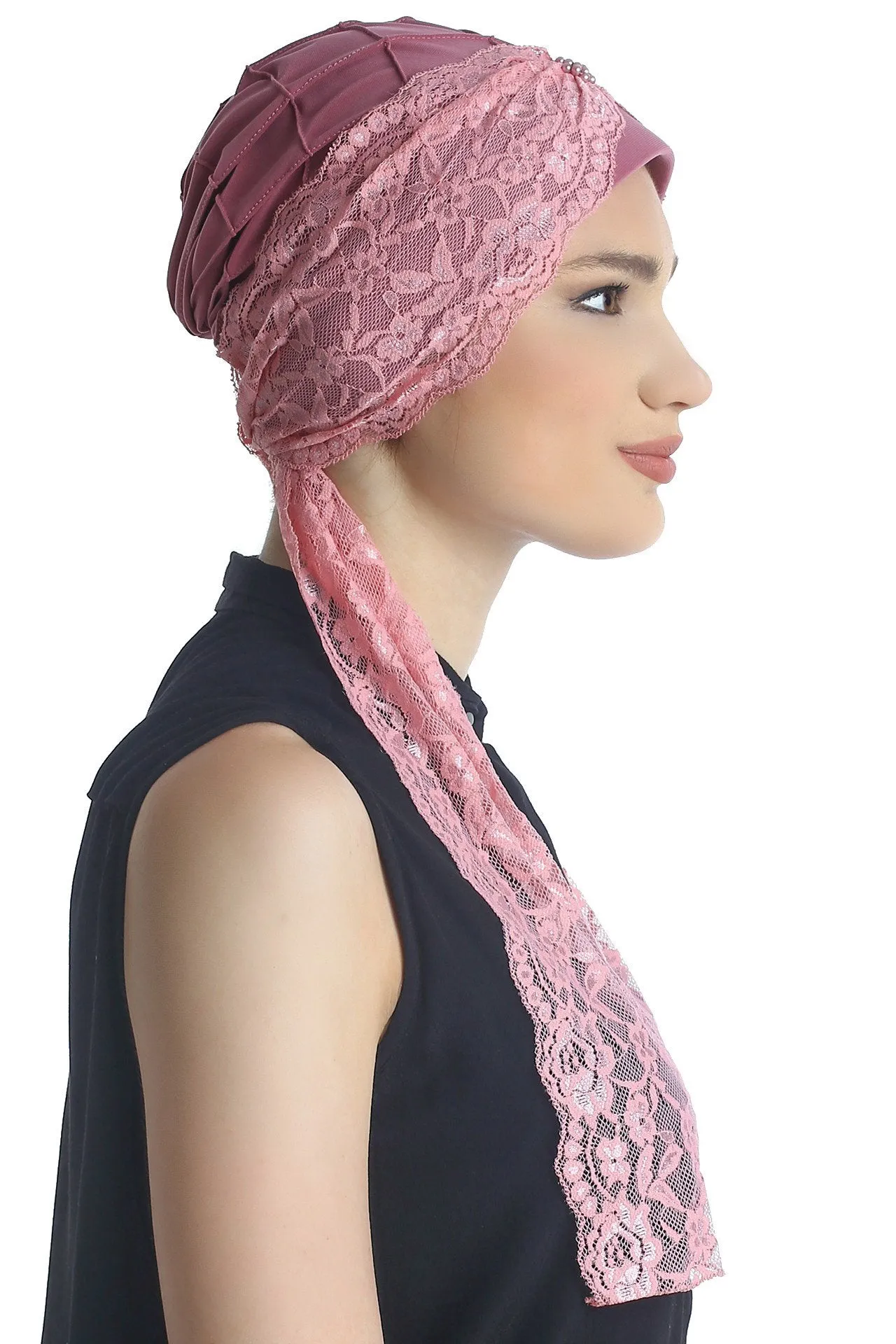 Diamond Patterned Hat with Long Lace Tails