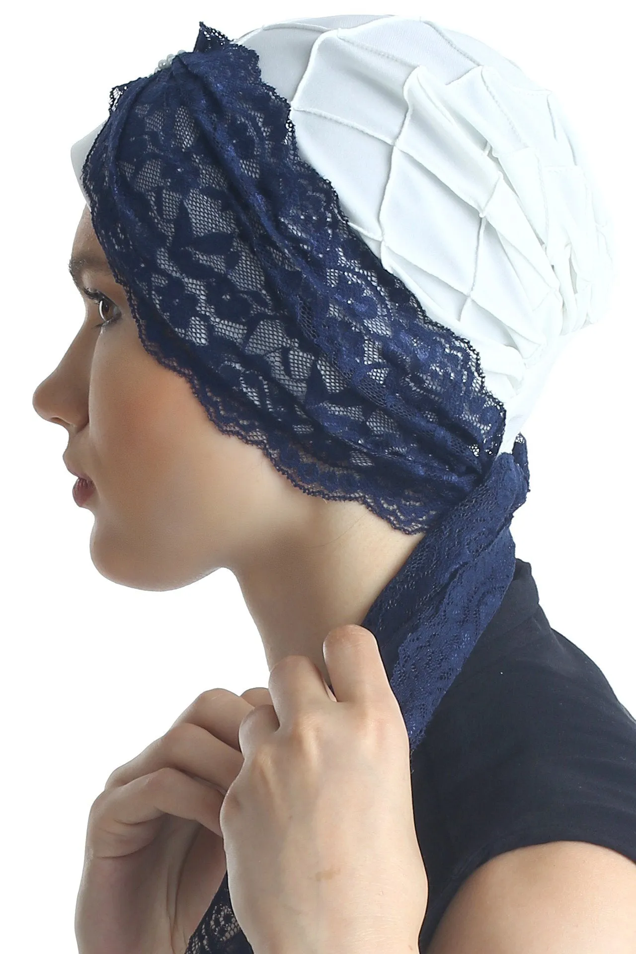 Diamond Patterned Hat with Long Lace Tails
