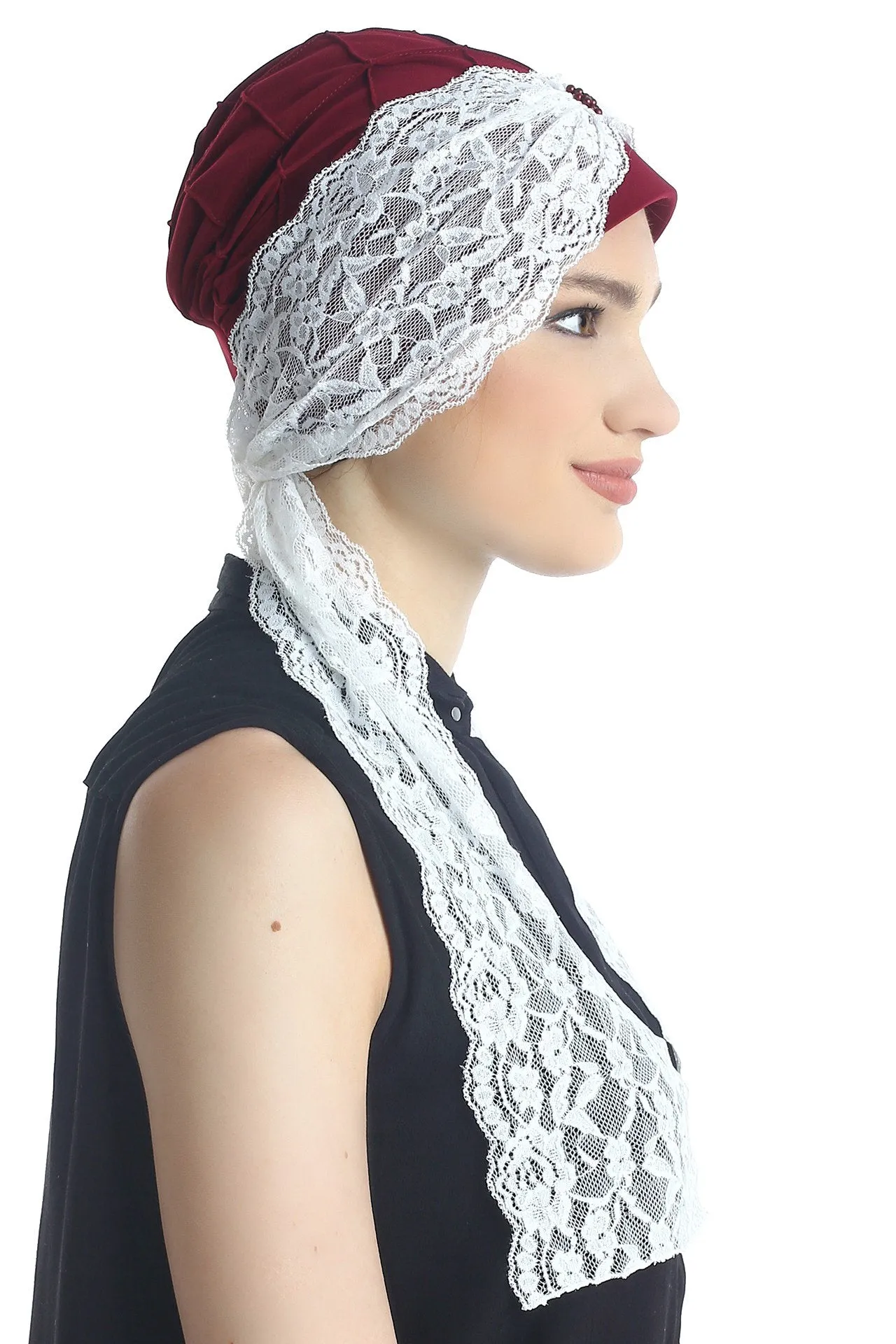 Diamond Patterned Hat with Long Lace Tails
