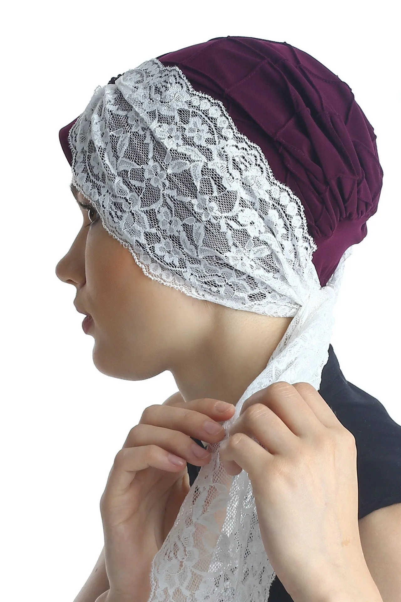 Diamond Patterned Hat with Long Lace Tails