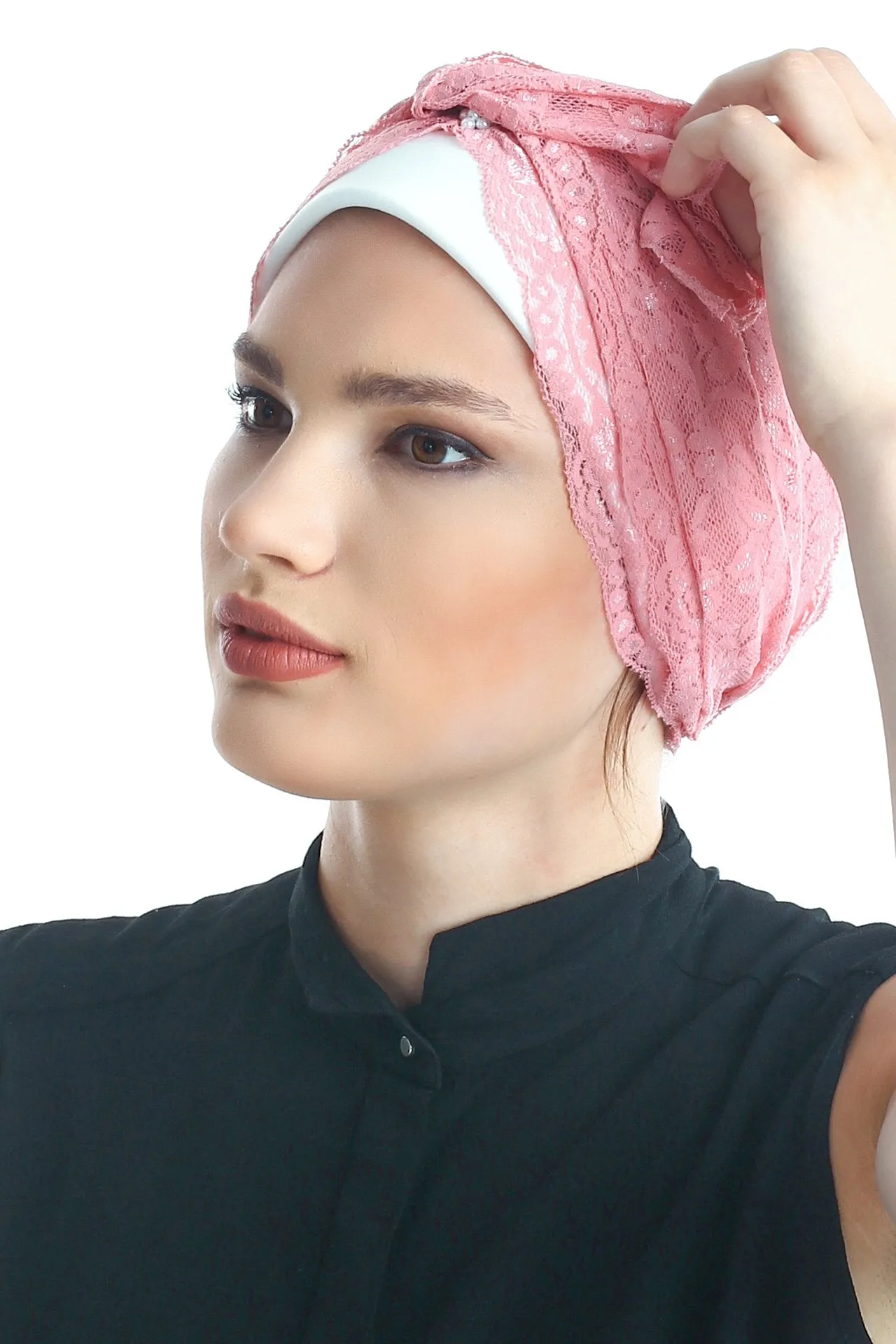 Diamond Patterned Hat with Long Lace Tails