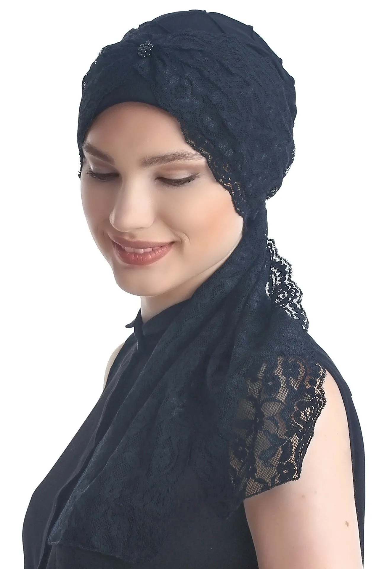 Diamond Patterned Hat with Long Lace Tails