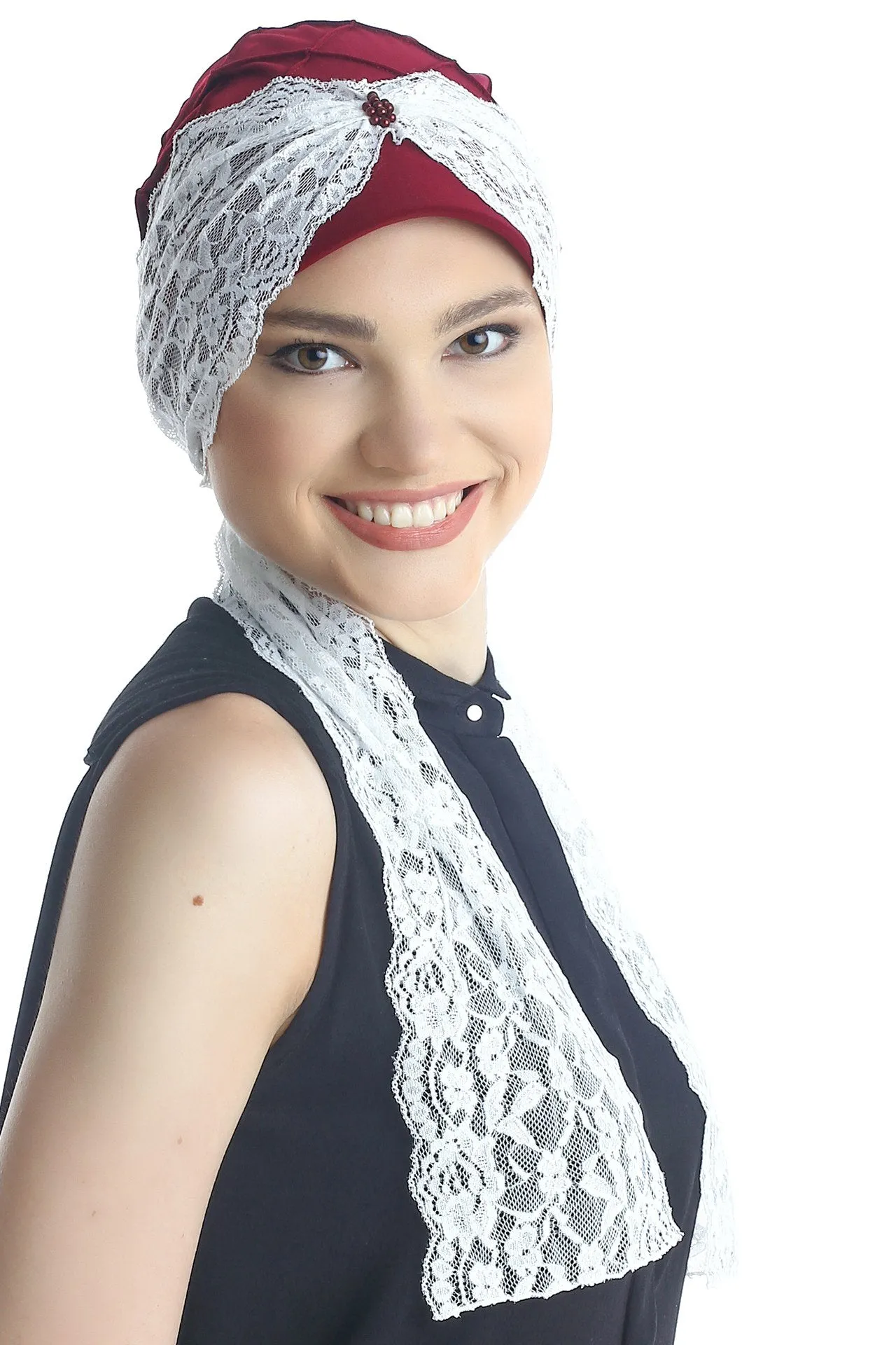Diamond Patterned Hat with Long Lace Tails